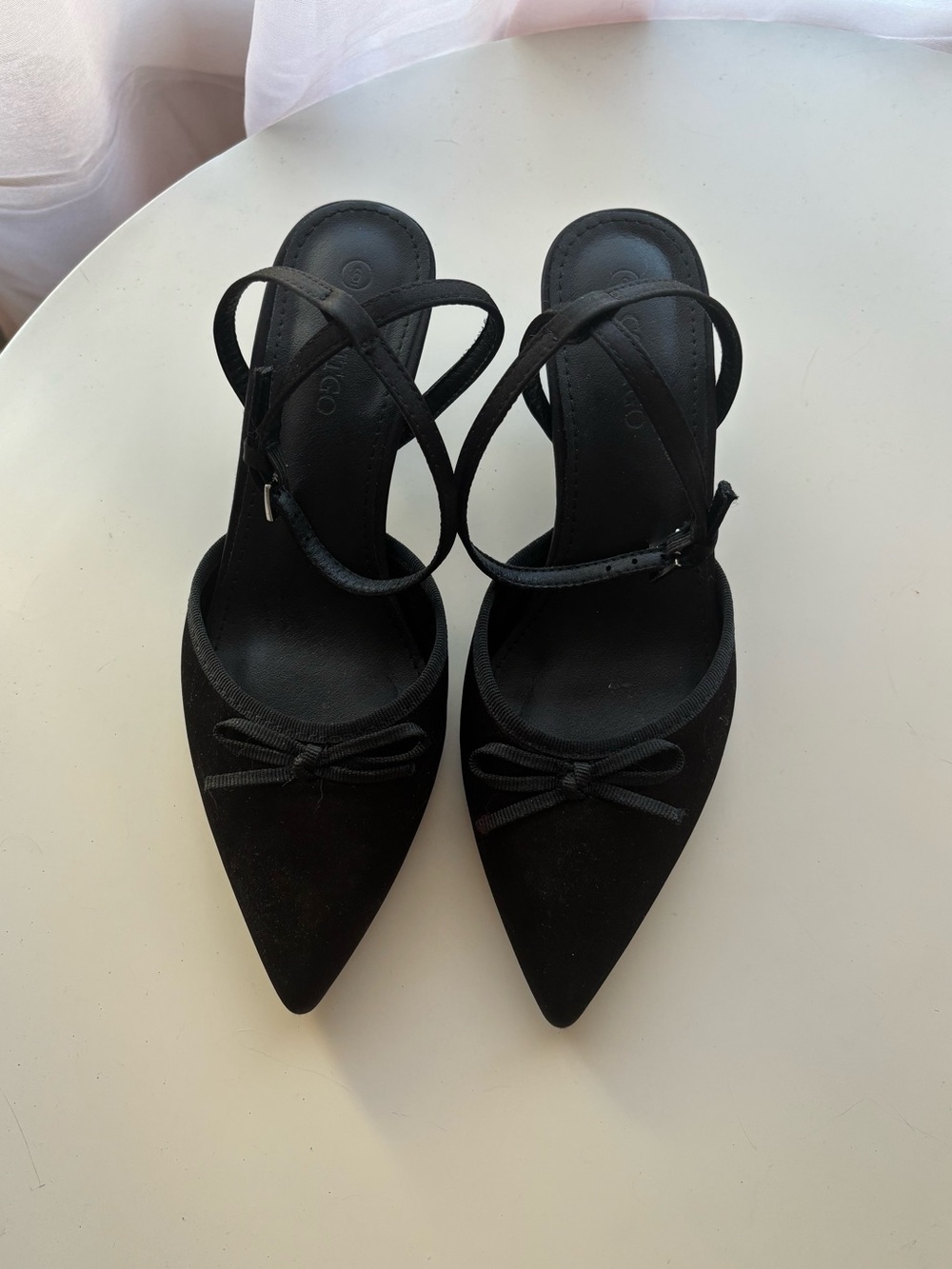 Women's Black Pointed Toe Strappy Slingback Heels